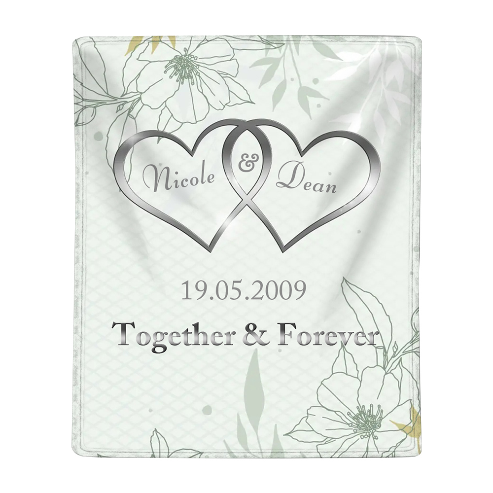 Green Personalised Couple Blanket Customised 2 Names & Date & Text Blanket Heart Valentine's Day Gifts for Him/Her-Jessemade AU