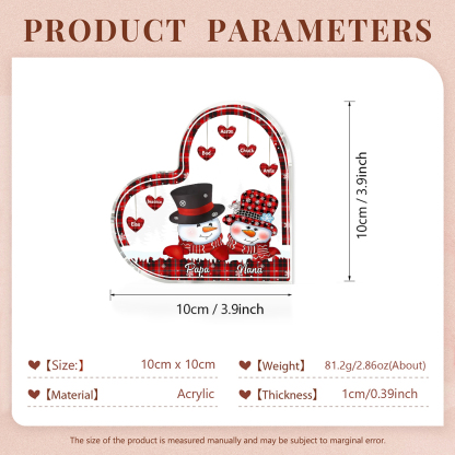 Acrylic Heart Keepsake Customised 8 Names Christmas Snowman Decor Personalised Gifts for Grandma Mum-Jessemade AU