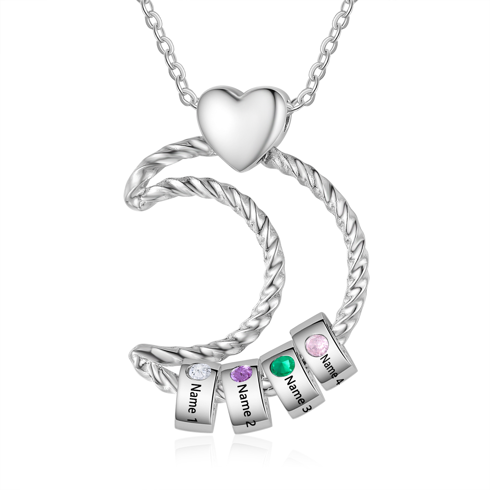 4 Names - Personalised Moon Pendant Necklace Custom Birthstones & Names Necklace Gift for Her-Jessemade AU