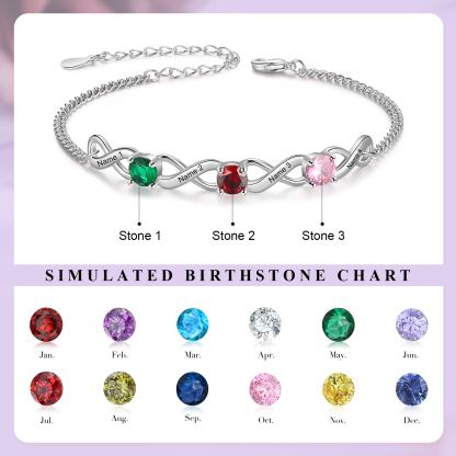 Personalised Infinity Bracelet Custom 3 Birthstones & 4 Names Bracelet Birthday Gift for Her-Jessemade AU