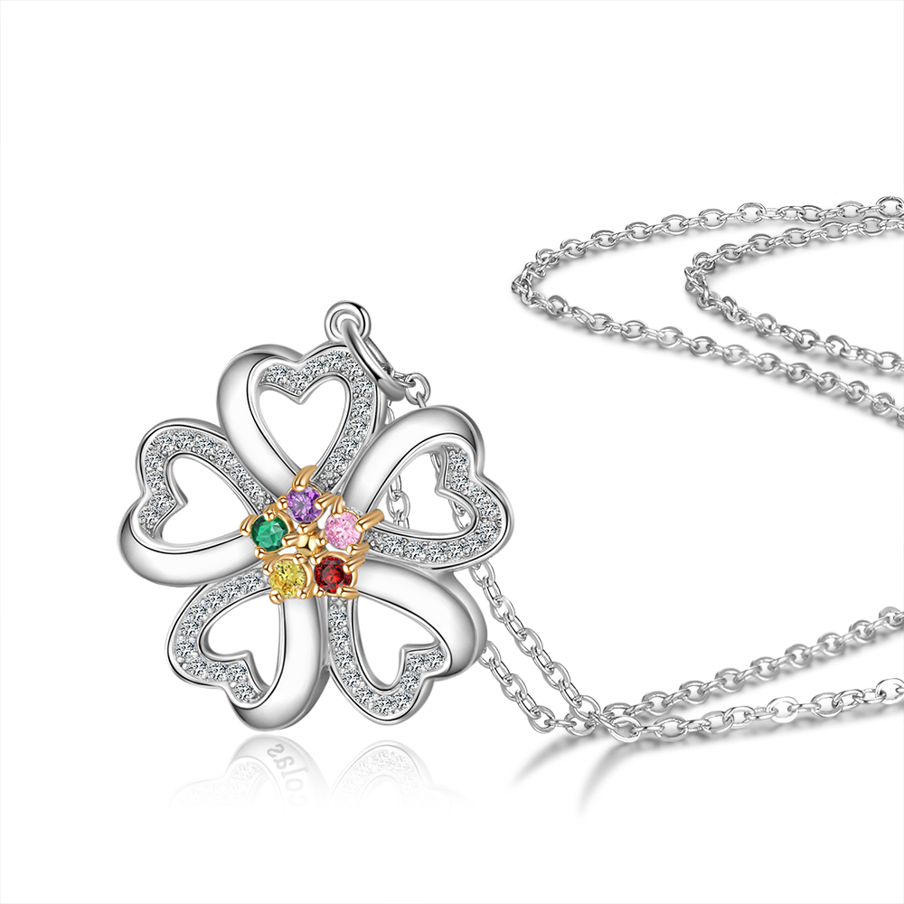 Personalised Heart Necklace With 5 Birthstones Engraved Names Gift For Women-Jessemade AU