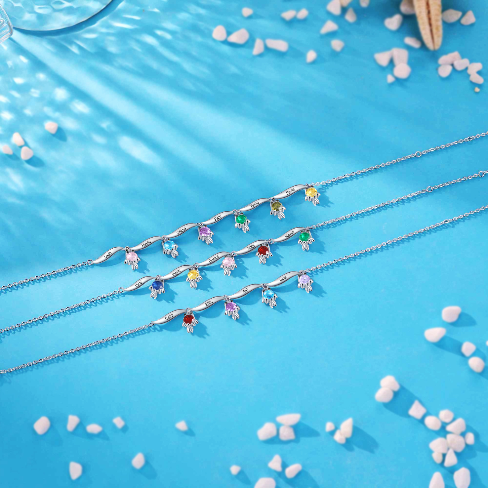 6 Names - Personalised Women's Anklet Customised Birthstones & Names Anklet Fish Anklet Birthday Gift for Her-Jessemade AU