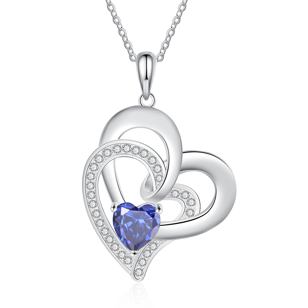 Personalised Heart Necklace with 1 Birthstone Engraved Names Gift For Women-Jessemade AU