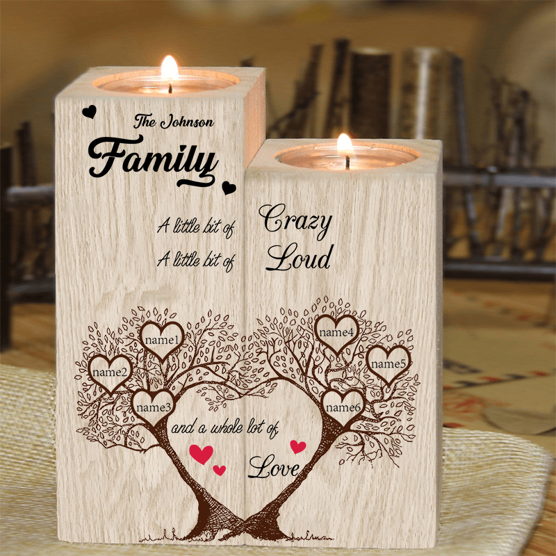 Family Name Wooden Heart Candle Holder Custom 6 Names Family Tree Candlesticks-Jessemade AU