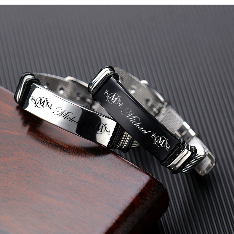 Personalised Men's Name Bracelet Custom Name Letter Watchband Initial ID Bar Bangle Gifts For him-Jessemade AU