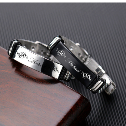 Personalised Men's Name Bracelet Custom Name Letter Watchband Initial ID Bar Bangle Gifts For him-Jessemade AU