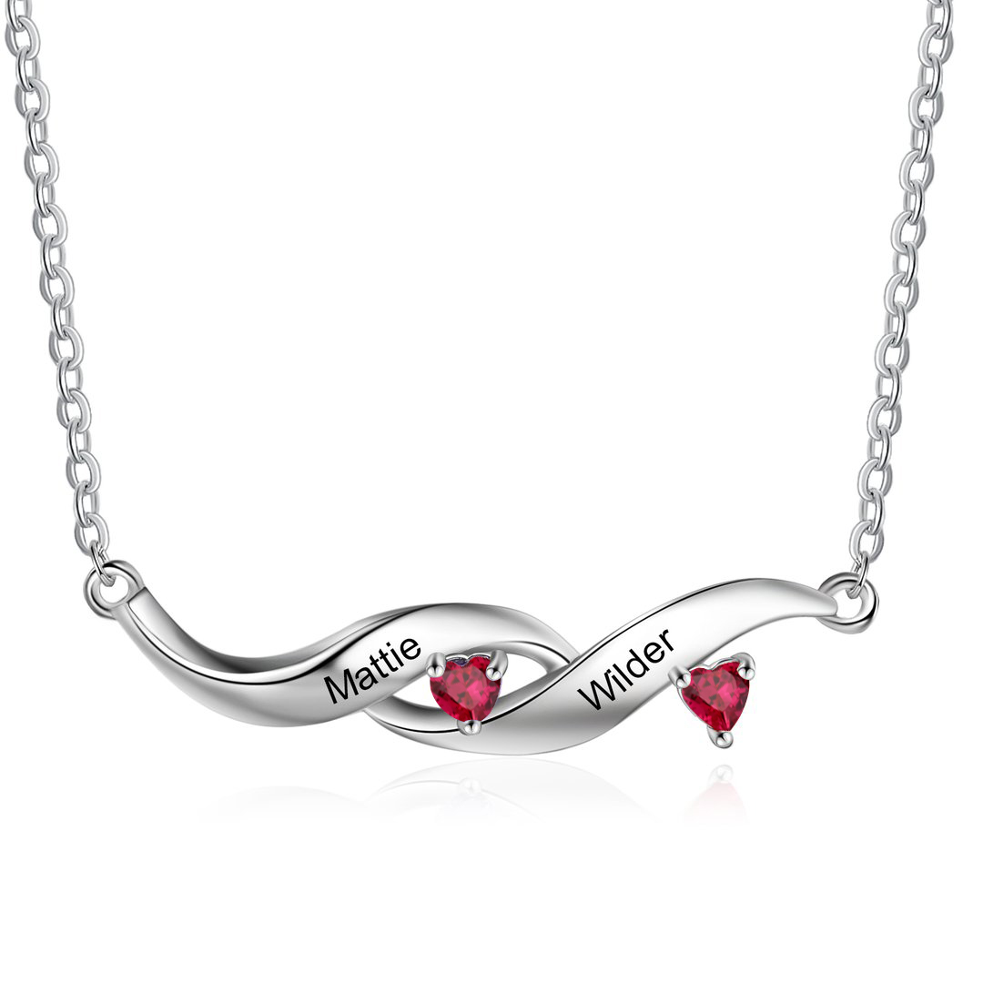 Customised Spiral Cascading Pendant Necklace with 2 Birthstones Engraving 2 Names Gifts for Her-Jessemade AU