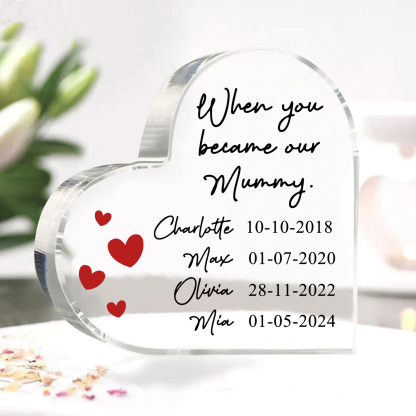 Personalised Name Acrylic Heart Keepsake Custom 4 Texts Ornaments Gifts - When You Became Our Mummy-Jessemade AU