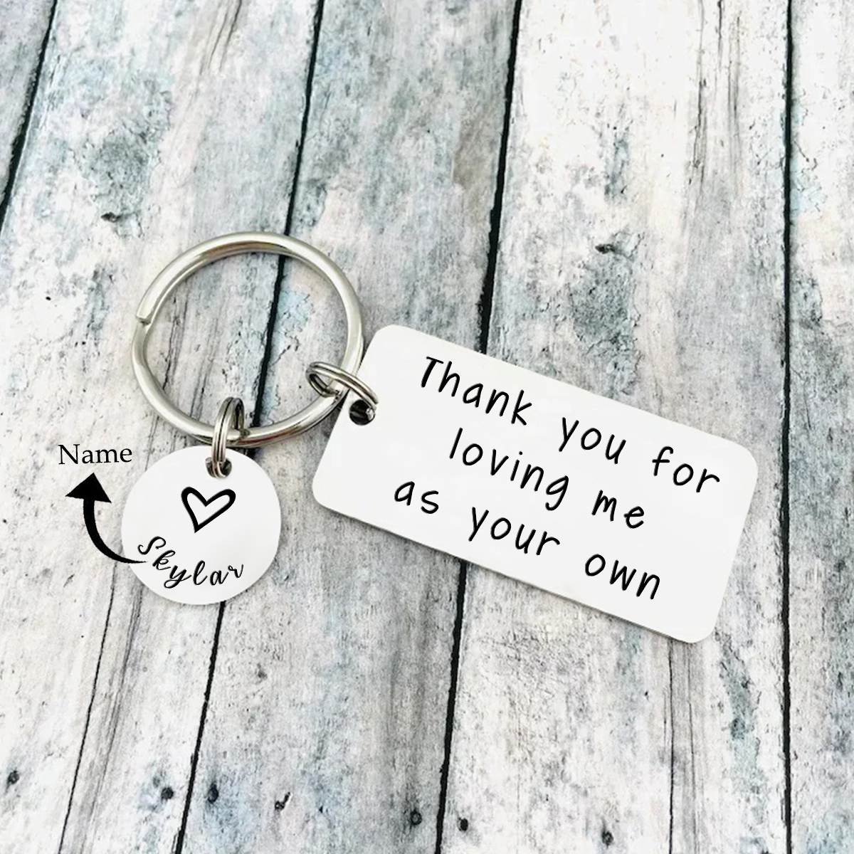Thank You For Loving Me As Your Own, Personalised Keychain Engraved Name Gifts For Him Her-Jessemade AU