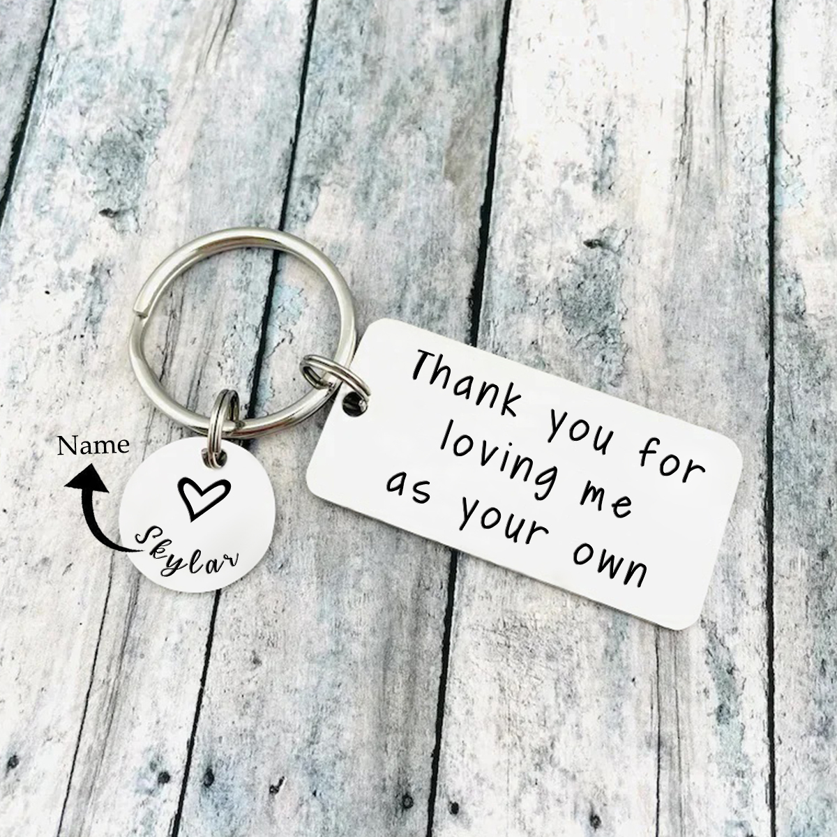 Thank You For Loving Me As Your Own, Personalised Keychain Engraved Name Gifts For Him Her-Jessemade AU