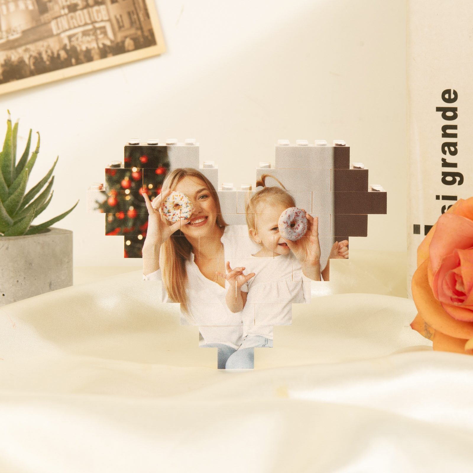 Customised Heart Shape Building Blocks Puzzle Personalised Photo Brick Square Shape Puzzle Kids Couple BBF Family Gift-Jessemade AU