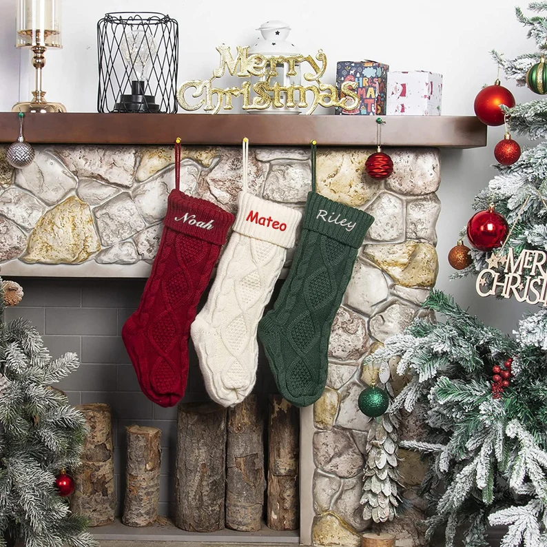 Christmas Needlepoint Stockings Personalised Name Knitting Stockings Decoration-Jessemade AU