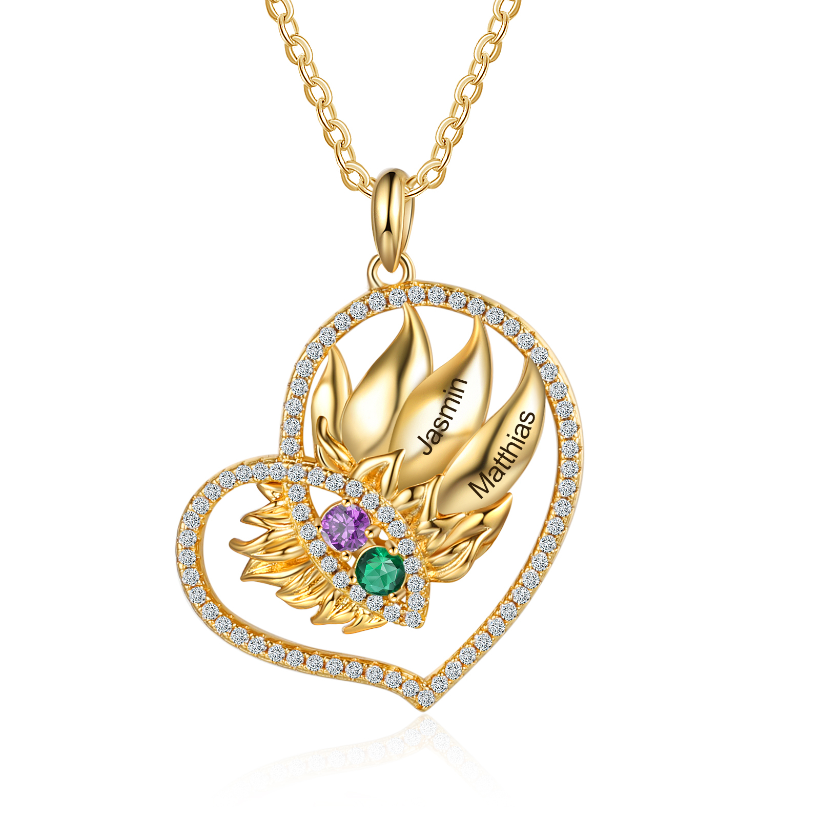 Personalised Heart Necklace With 2 Birthstones Engraved Names Necklace Gift For Women-Jessemade AU