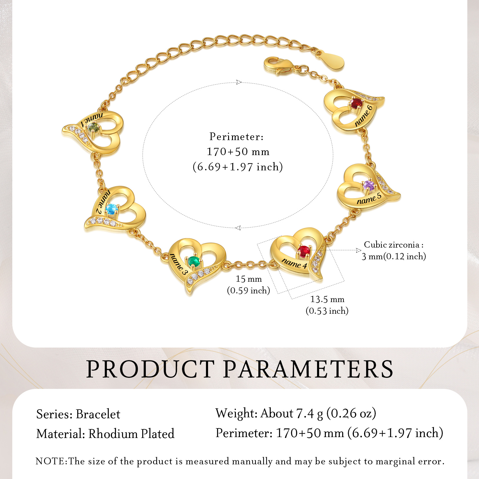 6 Names - Personalised Heart Bracelet Custom Names & Birthstones Bracelets Valentine's Day Gift For Her-Jessemade AU