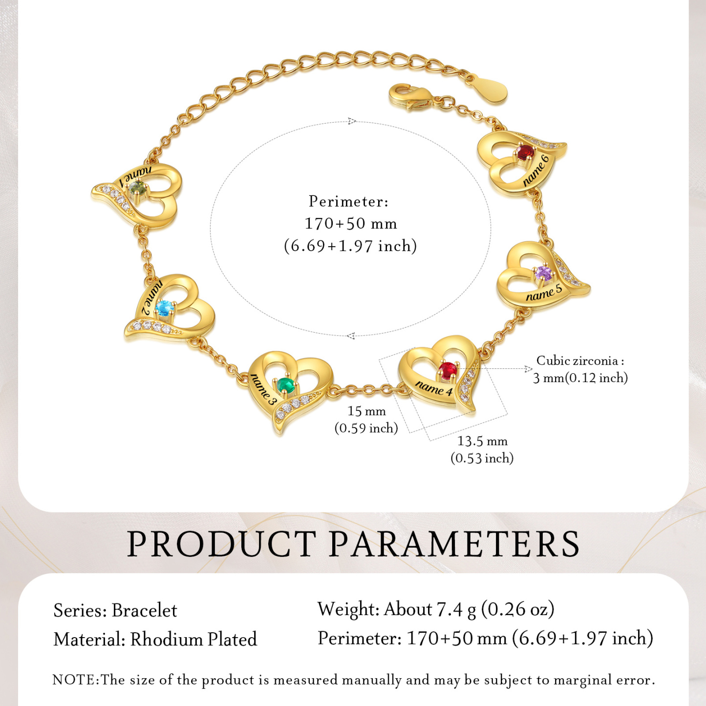 6 Names - Personalised Heart Bracelet Custom Names & Birthstones Bracelets Valentine's Day Gift For Her-Jessemade AU