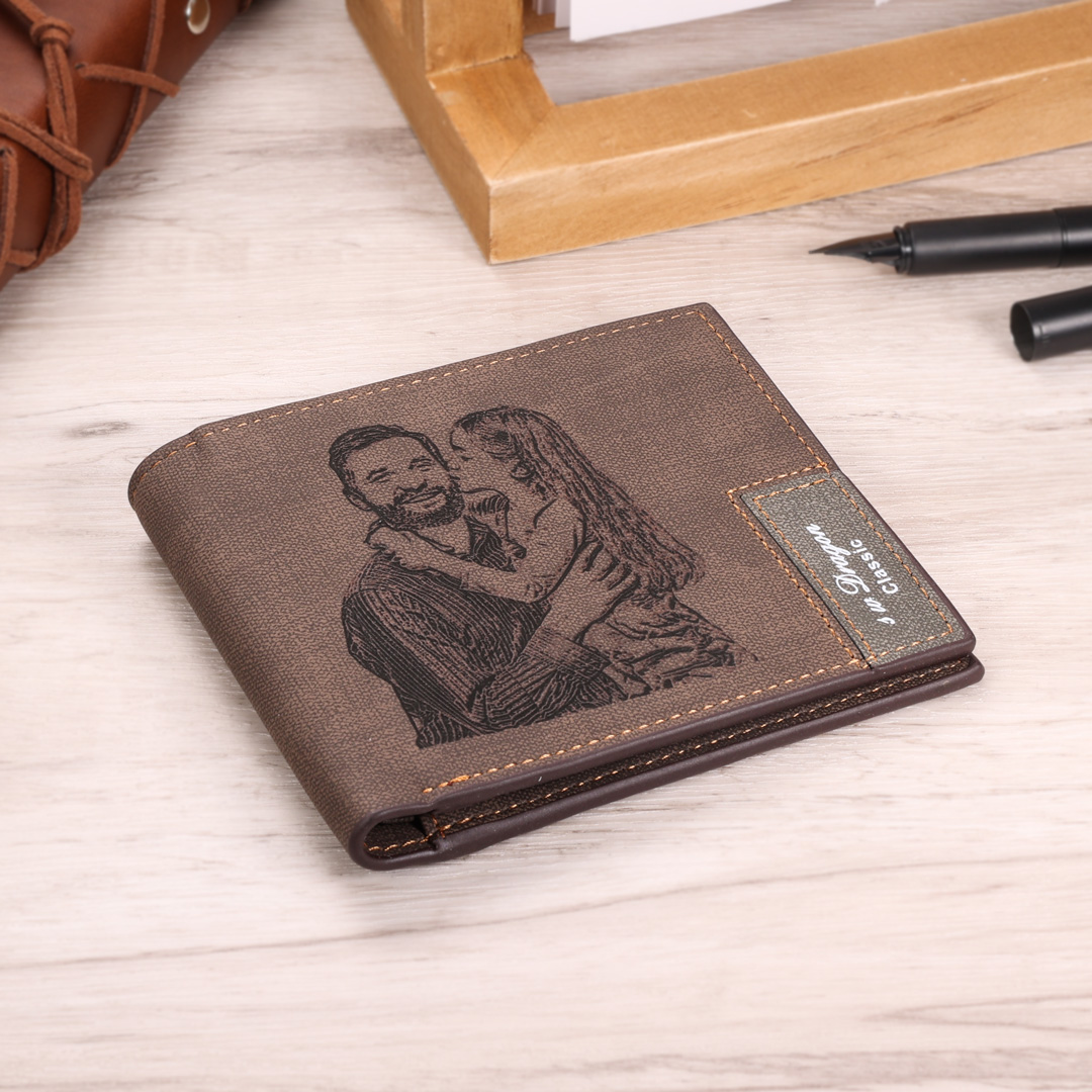 Deep Brown Personalised Leather Wallet Engraved Photo Short Purse Gifts For Men-Jessemade AU