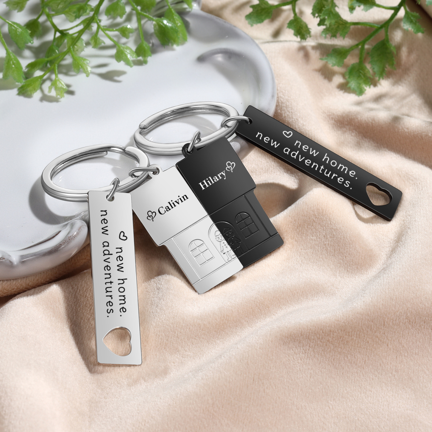 Personalised New Home Keychain Customised 2 Names & Texts Keyring Matching Gifts for Couples-Jessemade AU