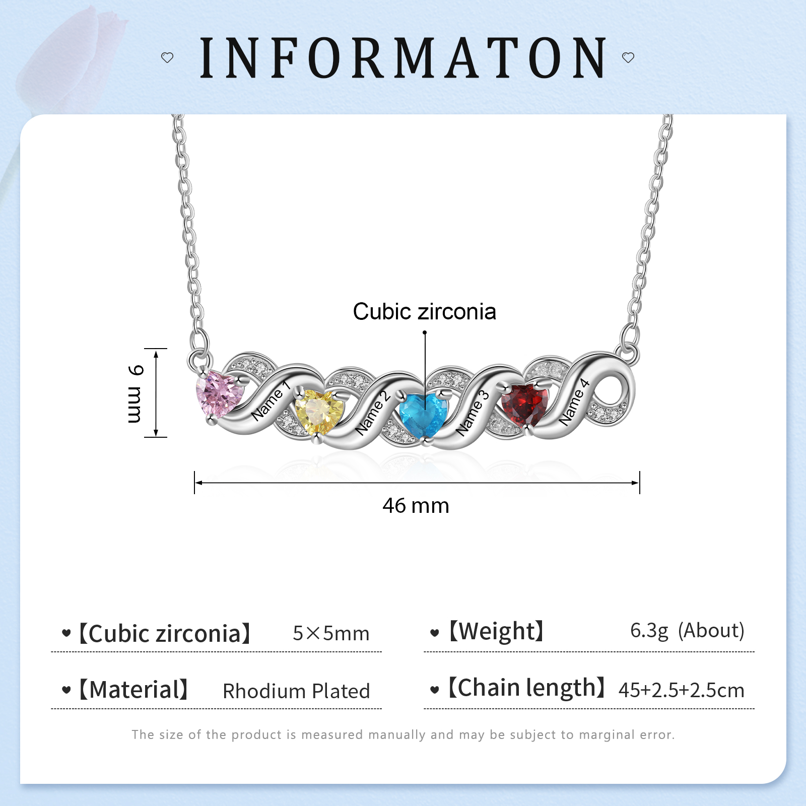 Personalised Heart Birthstone Necklace Custom 4 Names Overlap Necklace Gifts for Her-Jessemade AU