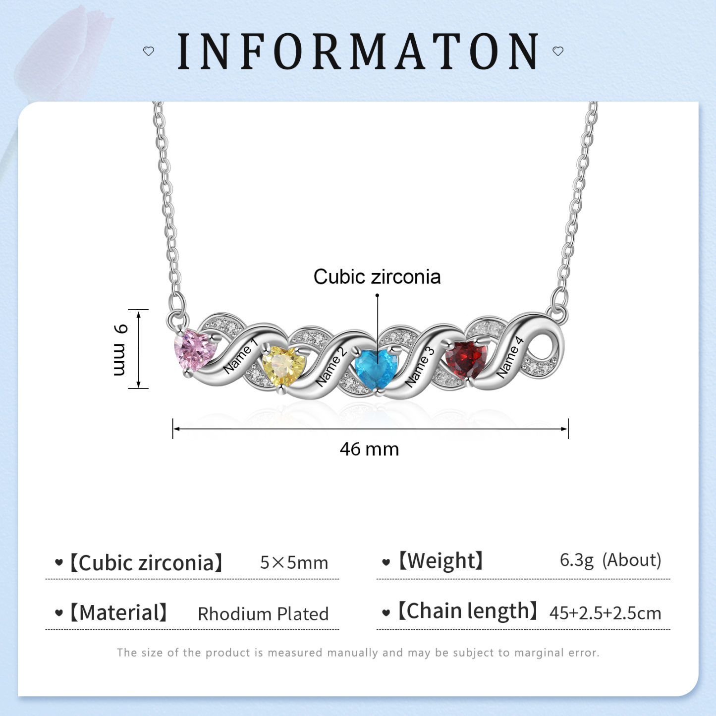 Personalised Heart Birthstone Necklace Custom 4 Names Overlap Necklace Gifts for Her-Jessemade AU