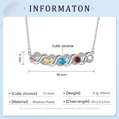 Personalised Heart Birthstone Necklace Custom 4 Names Overlap Necklace Gifts for Her-Jessemade AU