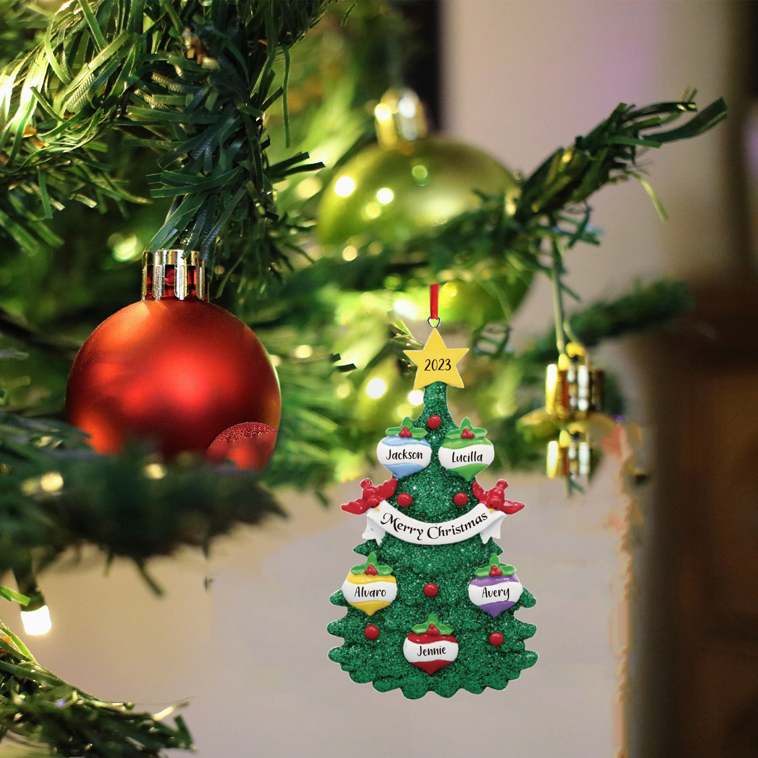 5 Names - Personalised Christmas Tree Ornaments Custom Text & Year Wooden Christmas Pendant Gifts for Family Friends-Jessemade AU