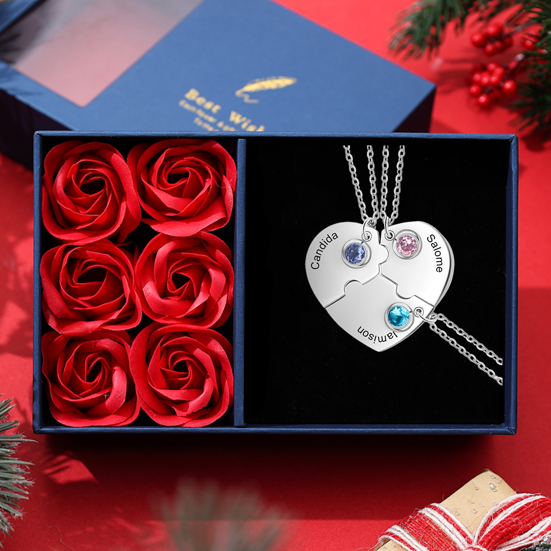 Personalised Puzzle Necklace With Birthstone Custom 3 Names Gifts For Mom BBF Friendship Style-Jessemade AU