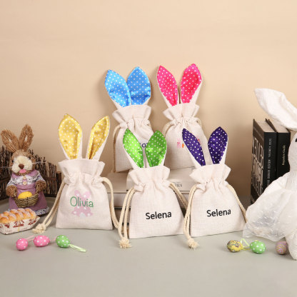 Personalised Bunny Tote Bag Customised with Name Bunny Drawstring Bag Easter Gifts-Jessemade AU