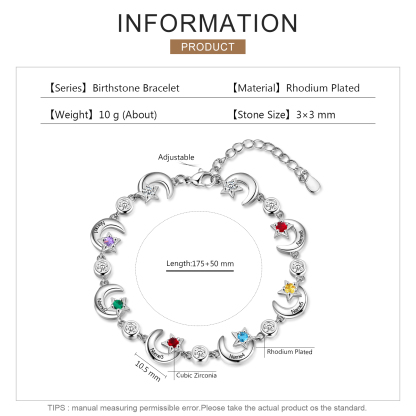 Personalised Moons And Stars Bracelet With 6 Birthstones Custom Names Bracelet Gift For Women-Jessemade AU