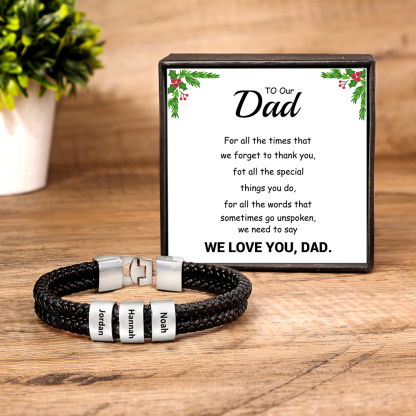 Personalised Braided Leather Bracelet Engraved 3 Names Men's Bracelet for Him-Jessemade AU