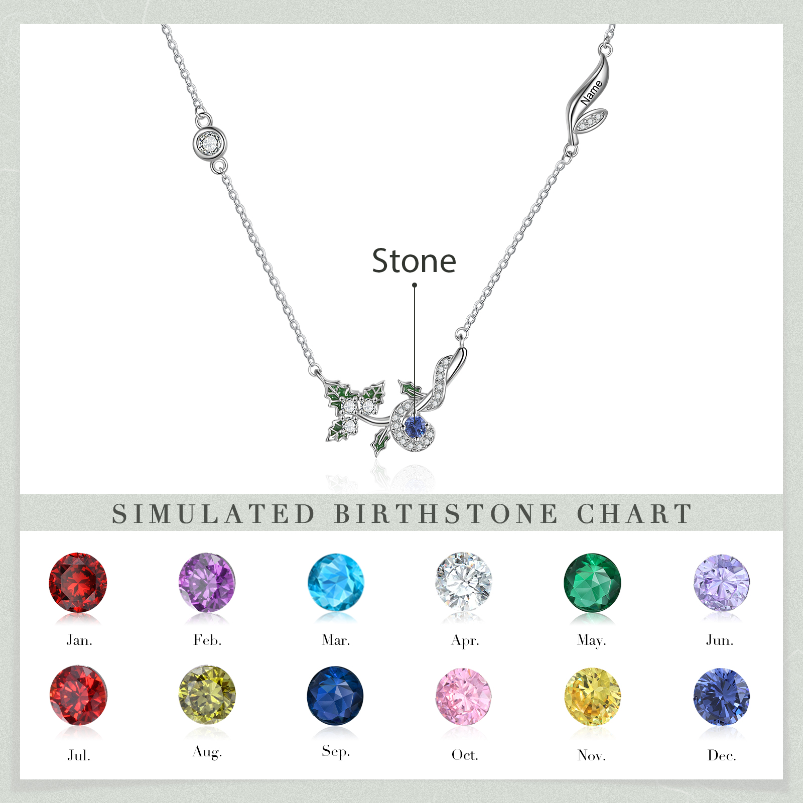 Personalised December Birthflower Necklace With Birthstone Gifts For Her-Jessemade AU