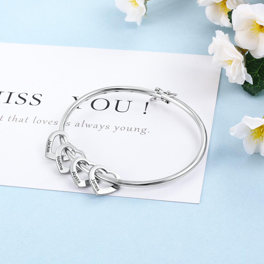 Personalised 5 Names Bangle with Heart Shape Pendants-Jessemade AU