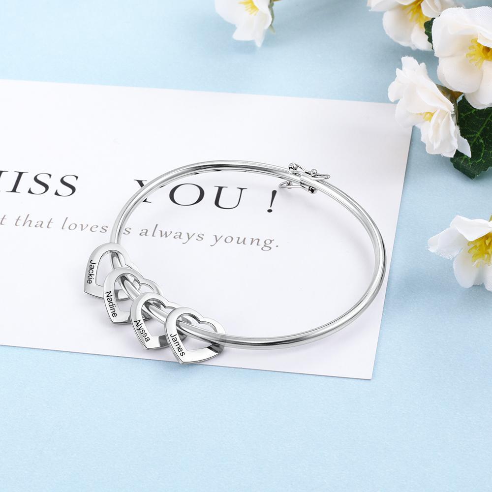 Personalised 5 Names Bangle with Heart Shape Pendants-Jessemade AU