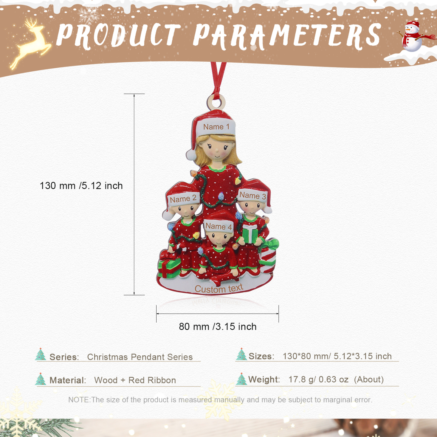 4 Names - Parent Single Mom with 3 Kids Family Christmas Ornament Custom Name & Text Wooden Hanging Ornaments Personalised Gift -Jessemade AU