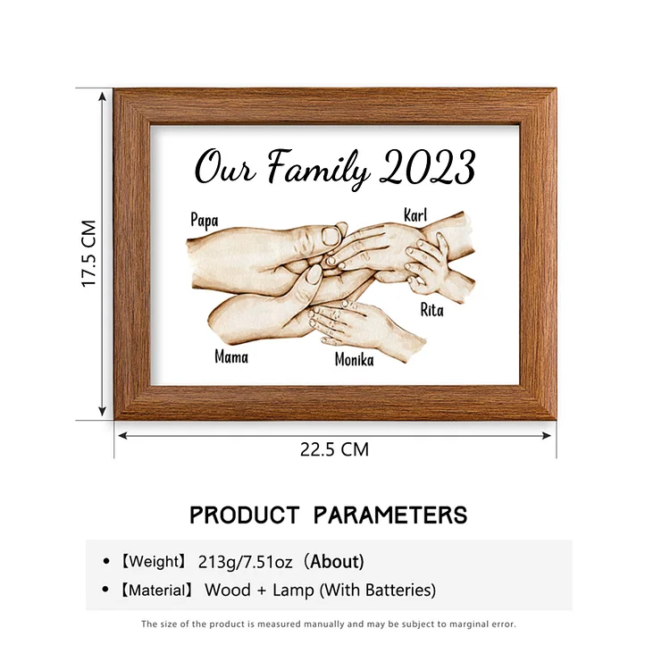 Personalised Family Holding Hands Picture Frames With Light Custom 5 Names Home Decor Gifts-Jessemade AU