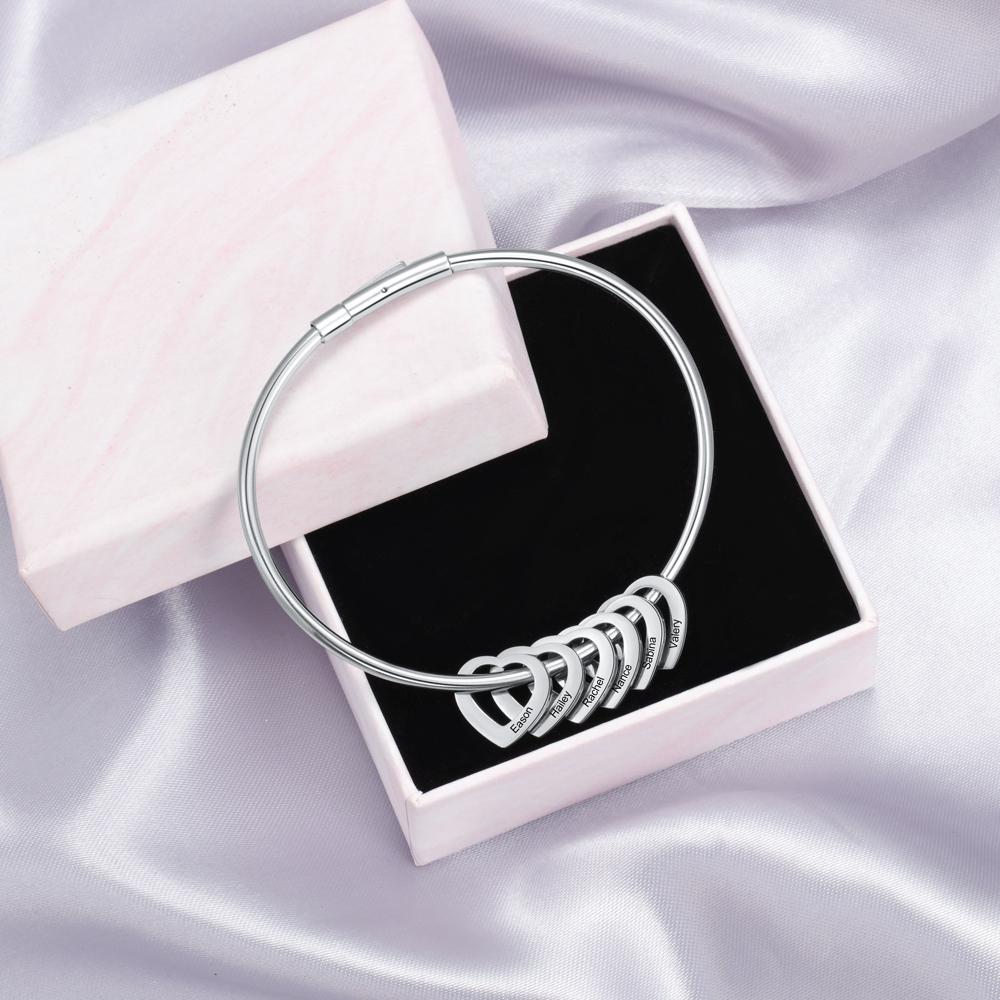 Personalised Love Bracelet with 3 Heart Charms Engraved Name Bangle Bracelet for Her-Jessemade AU