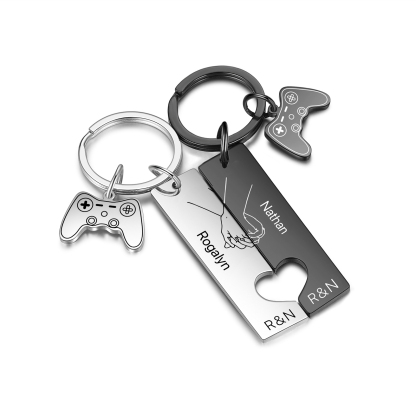 Personalised Couple Keychain Hand in Hand Custom 2 Names & 2 Letters Keyring Game Console Valentine's Day Gift for Him/Her-Jessemade AU