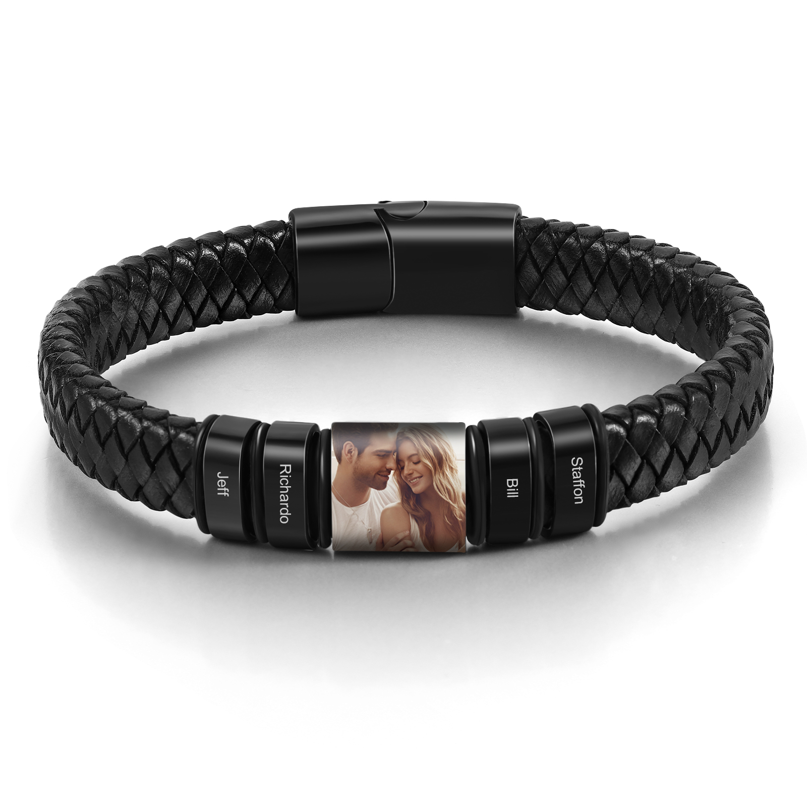 4 Names - Personalised Men's Leather Bracelet Custom Photo Braided Bracelet Gift for Him-Jessemade AU