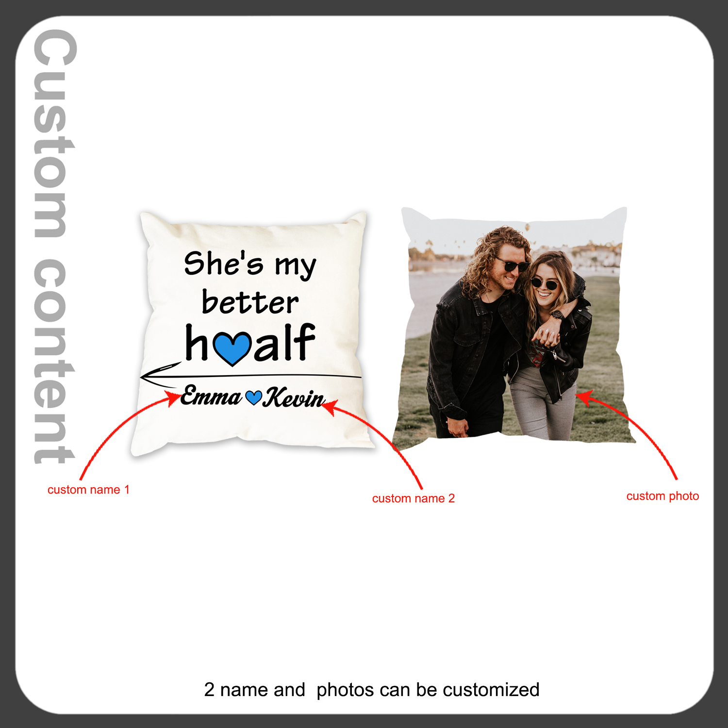 2 pcs Personalised Couple Pillow Case Engrave Photo Pillow Cover Sweet Gift For Her Him-Jessemade AU