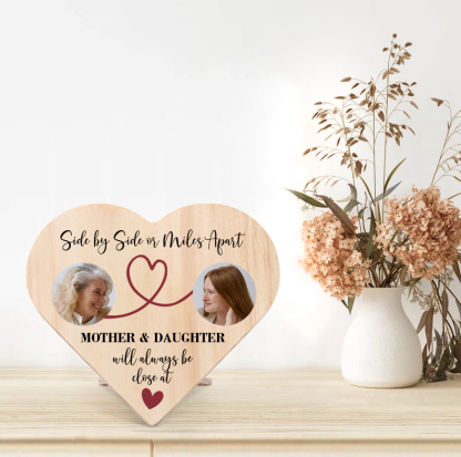 Mother & Daughter Personalised Photo Wooden Heart Keepsake Desktop Ornament Mothers Gifts-Jessemade AU