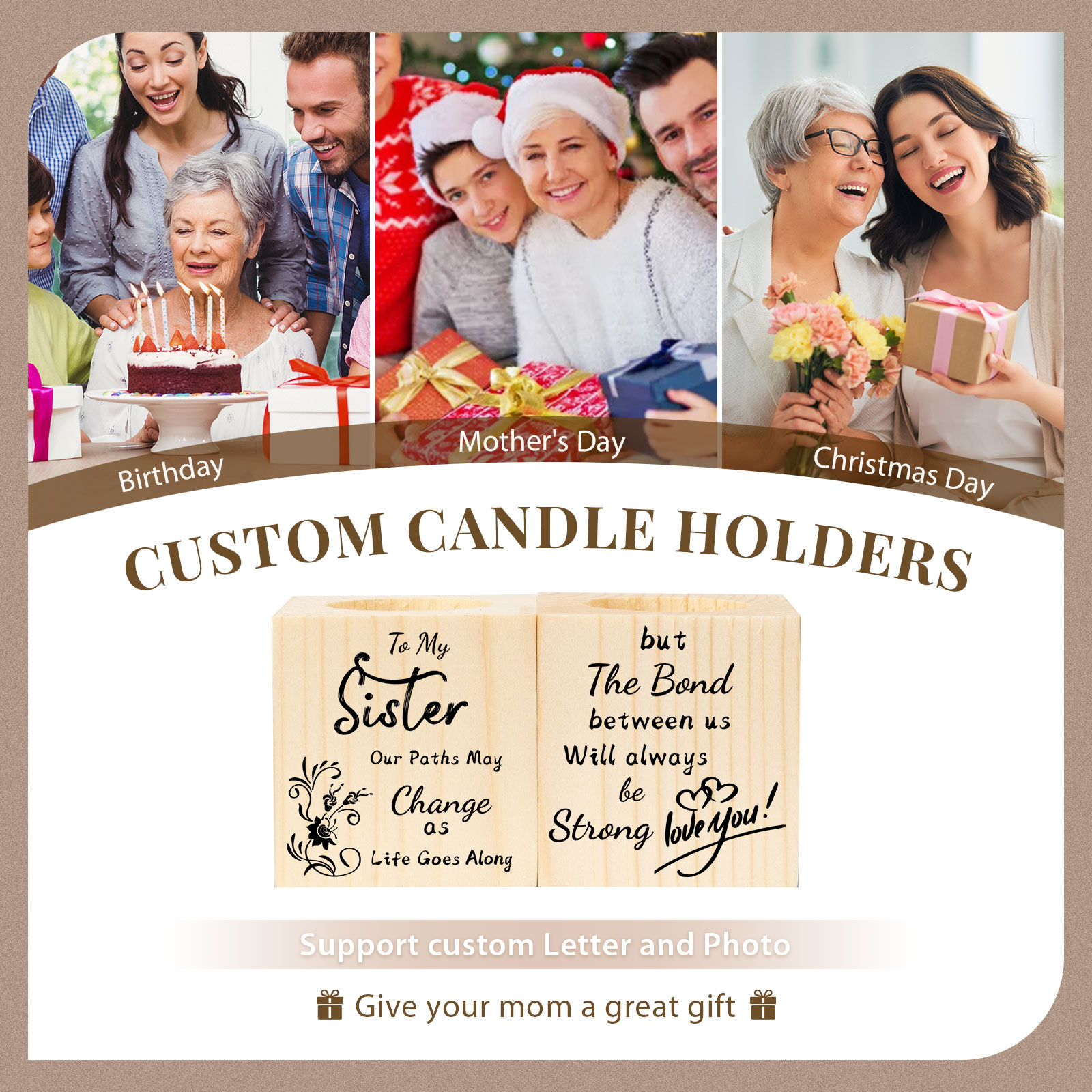 To My Sister Block Candle Holder The Bond Between Us Will Always Be Strong Wooden Candlesticks-Jessemade AU