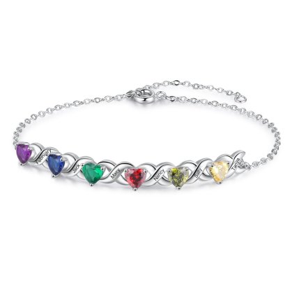 Family Custom Bracelet Heart Personalised with 6 Birthstones Gift Box Set-Jessemade AU