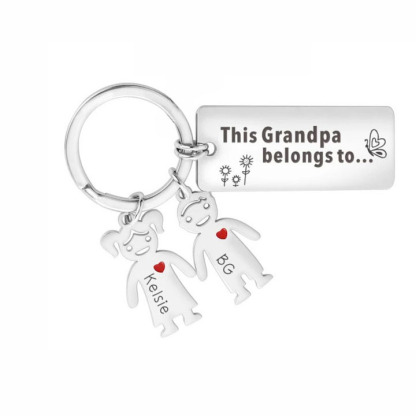 Personalised Family Keychain with 2 Kid Charms Engrave Names-Jessemade AU