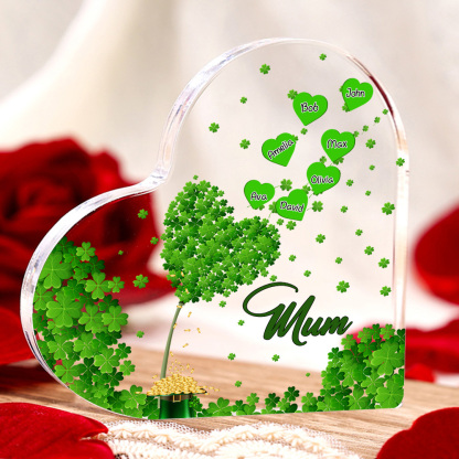 7 Names - Personalised Acrylic Heart Keepsake Custom Text Four-Leaf Clover Ornament Gift for Mother/Grandma-Jessemade AU