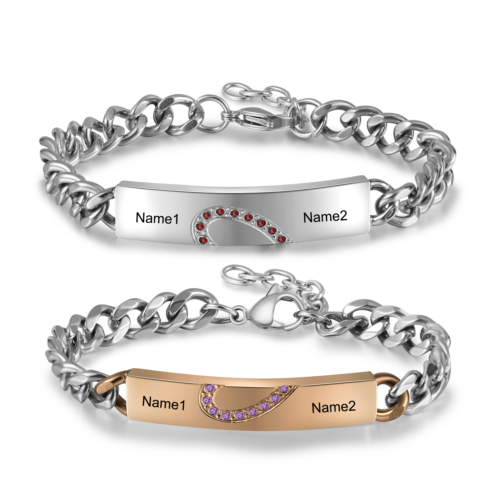 Personalised Cuban Chain Couple Bracelets Custom Names Two Soul One Heart Matching Bracelet Love Gifts-Jessemade AU