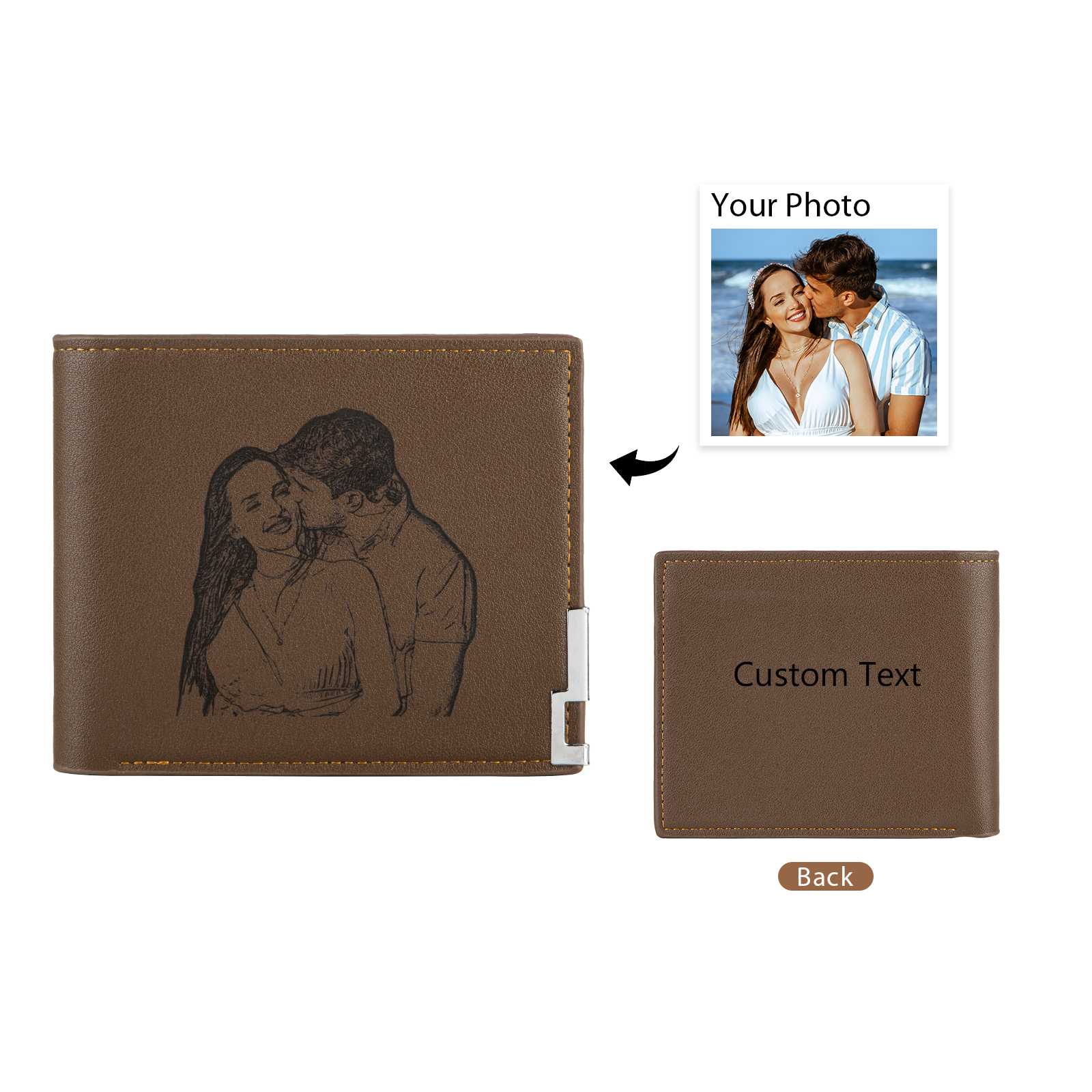 Personalised Leather Wallet Engraved Photo Folding Wallet Short Purse Love Gifts For Him-Jessemade AU