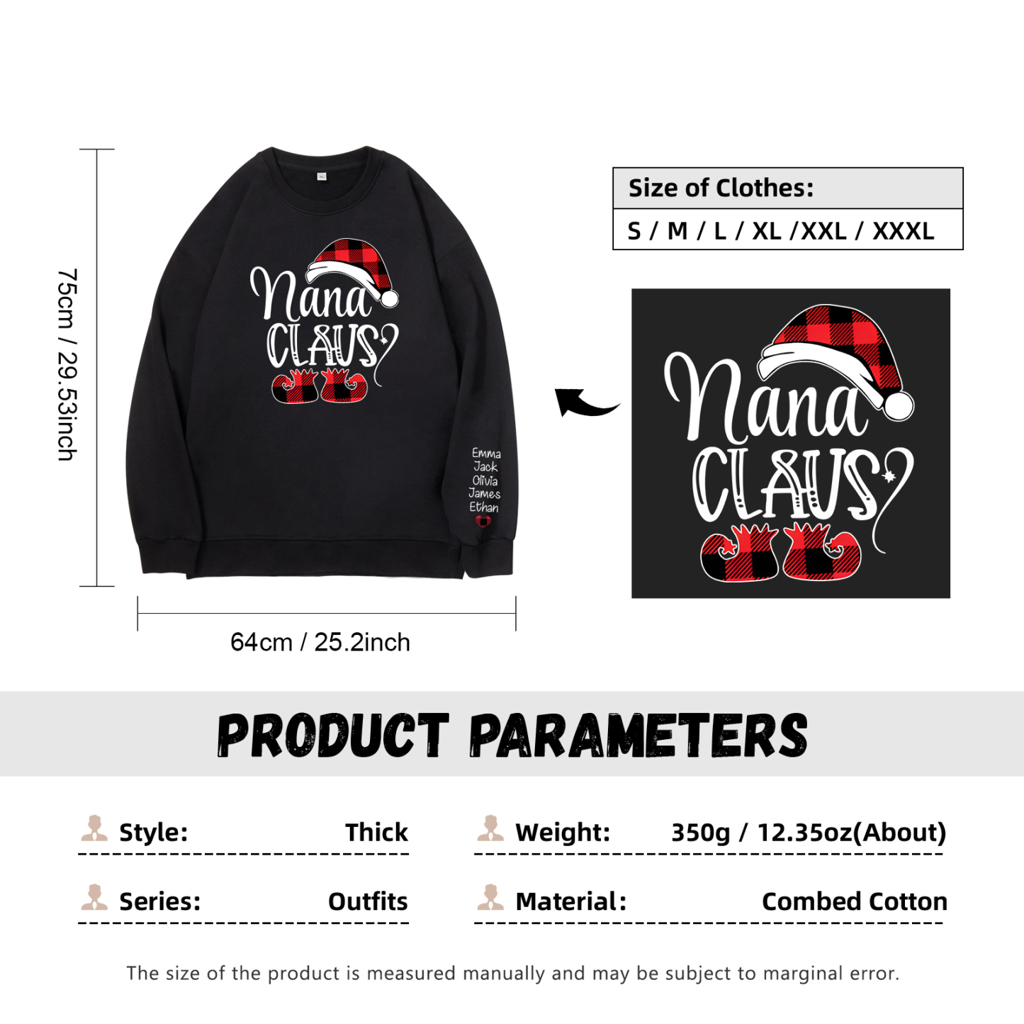 5 Names - Personalised Christmas Sweatshirt Custom Name & Text Sweatshirt Nana Claus Sweatshirt Gift for Family -Jessemade AU