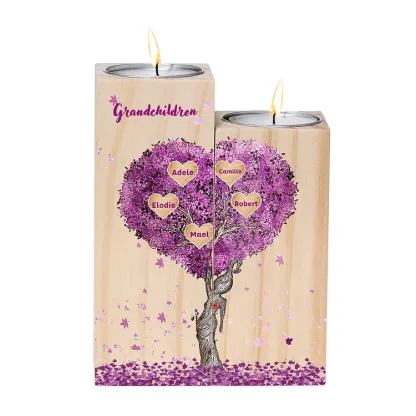 Personalised Family Tree Candle Holder Custom 5 Names Wooden Candlesticks-Jessemade AU