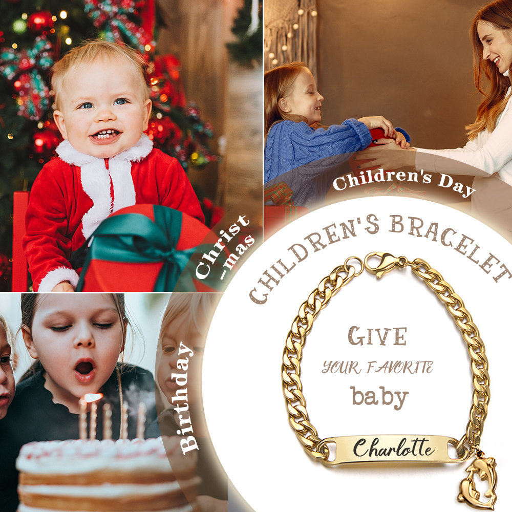 Baby Name Bracelet Personalised 1 Name Bracelet Dolphin Customised Bracelet Child Gift-Jessemade AU