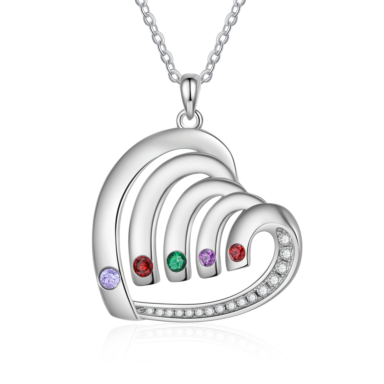 Personalised Heart Pendant Necklace Custom 5 Birthstones & 5 Names Necklace Gifts for Her-Jessemade AU