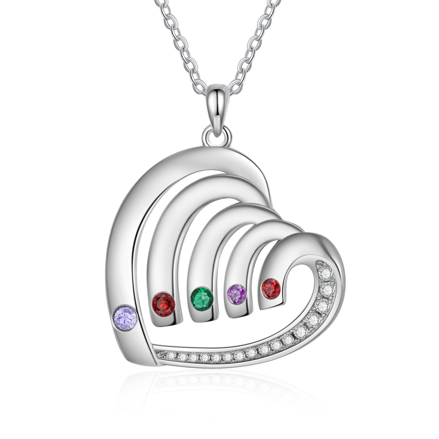 Personalised Heart Pendant Necklace Custom 5 Birthstones & 5 Names Necklace Gifts for Her-Jessemade AU